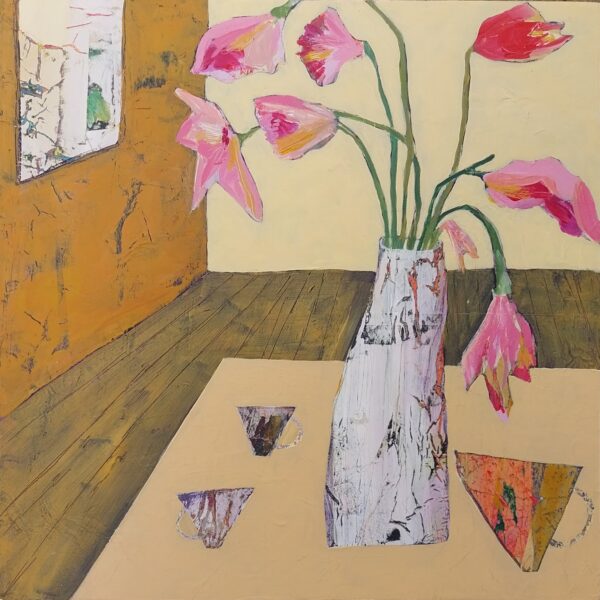 3 Cups and Pink Flowers